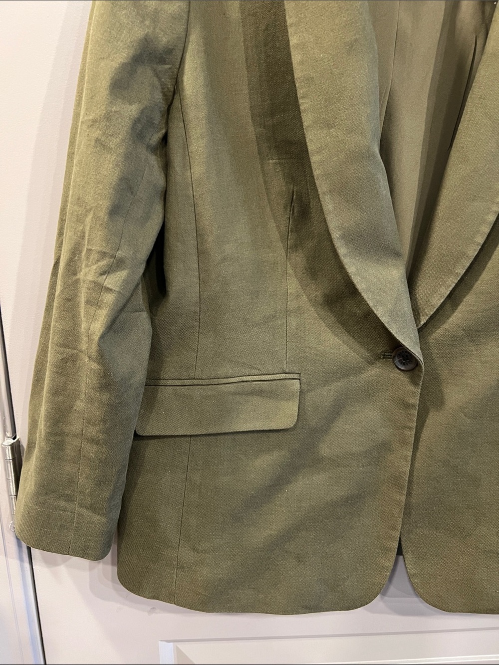 Talbots Olive Green Shawl Collar Blazer Linen Cotton Petite - Picture 6 of 11